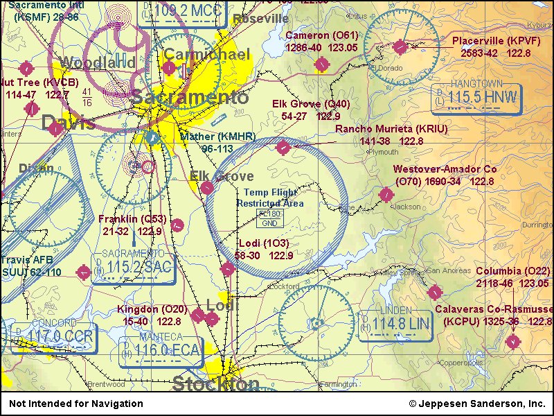 Rancho Seco Map
Rancho Seco - 25 miles SE of Sacramento, CA, or 26 miles NNE of Stockton, CA.

FAA has issued a NOTAM (FDC 1/1980) prohibiting all General Aviation flights within a 10 nautical mile radius and below 18,000 feet of numerous nuclear sites throughout the United States.
Keywords: Rancho Seco Nuclear Generating Station Power Plant