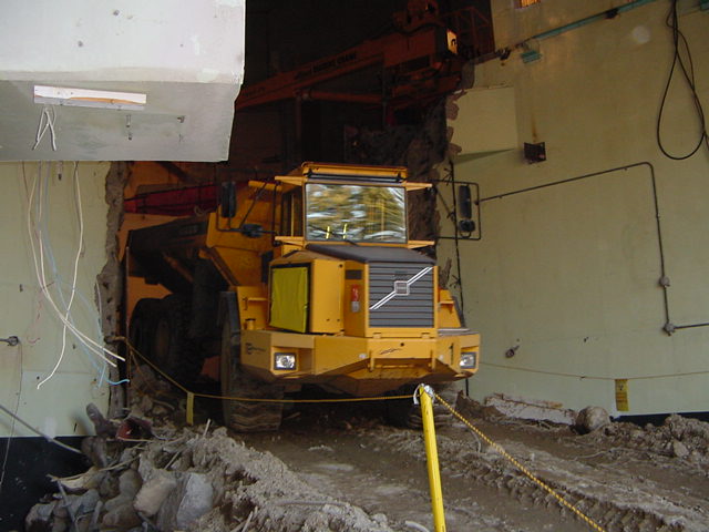 dumping
this is the angle the truck had to take to get the dirt into the cavity
Keywords: Maine Yankee Nuclear Power Plant (decommissioned)