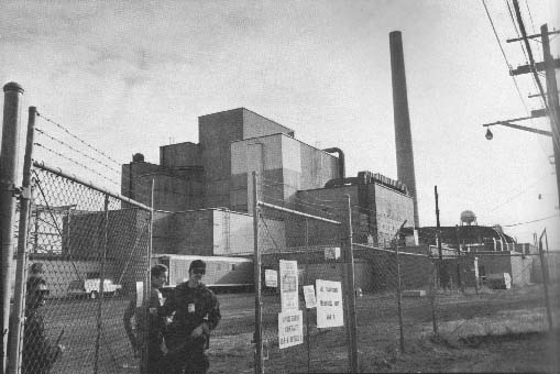 The World's First Plutonium Factory
This is the B-Reactor at Hanford. Inside this reactor uranium metal was bombarded with neutrons to create plutonium for the Trinity and Nagasaki bombs. The B-Reactor continued to supply America's nuclear arsenal with plutonium until 1968. In 1976 it was designated a National historic Mechanical Engineering Landmark. 200 Area, Hanford Reservation, Richland, Washington. November 16, 1984. 
Keywords: Hanford Reservation, Richland, Washington