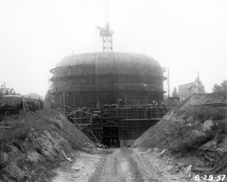 Water filled quadrants surrounding the Plum Brook nuclear reactor, 1961.
