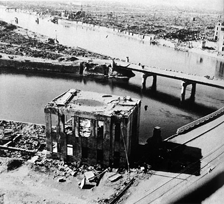 The Red Cross building
The Red Cross building was very close to the hypocenter. Note the depressed roof caused by the explosion occuring overhead.
