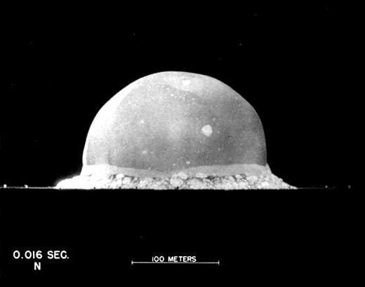 Trinity Test
July 16, 1945
5:29:45 a.m. (Mountain War Time)
Trinity Site, Alamogordo Test Range, Jornada del Muerto desert. 
Yield: 19 - 21 Kilotons
