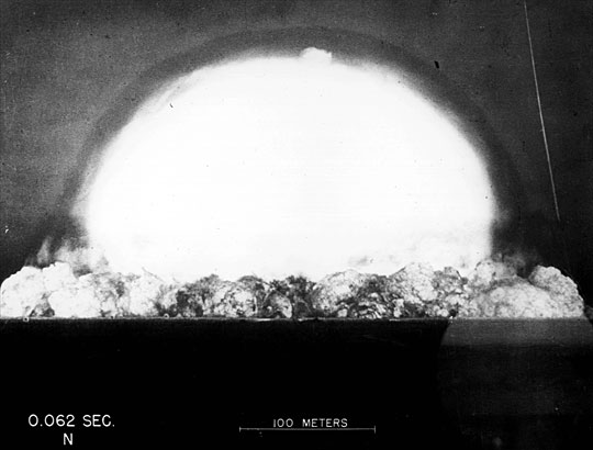 Trinity Test
July 16, 1945
5:29:45 a.m. (Mountain War Time)
Trinity Site, Alamogordo Test Range, Jornada del Muerto desert. 
Yield: 19 - 21 Kilotons
