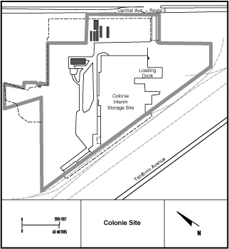 Colonie FUSRAP Site Map
Colonie Site (FUSRAP Site)

The Colonie Site is located in the Town of Colonie in Albany County, New York, approximately 6.5 kilometers (four miles) northwest of downtown Albany. The site was owned and operated by National Lead Industries from the late 1930s to the 1980s. The site was first used as a foundry, and it was later used to manufacture thorium and depleted uranium products. Cleanup efforts began and materials containing low levels of radioactivity were removed from all but three of the vicinity properties and stored inside the sites main building for future disposition. The other three properties are adjacent to the site and will be cleaned up when the sites grounds are remediated. EM completed this site as a part of the Formerly Utilized Sites Remedial Action Program (FUSRAP). The FUSRAP Program was transferred to the United States Army Corps of Engineers (USACE) in 1997, in accordance with the Energy and Water Development Appropriations Act for FY 1998. Cleanup responsibilities transferred at that time from DOE-EM to the USACE.
