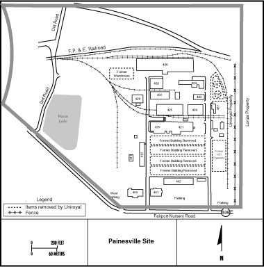 Painesville FUSRAP Site Map
The Painesville Site is located in Painesville, Ohio, approximately 35 kilometers (22 miles) northeast of Cleveland. Painesville had an operational magnesium production facility on the grounds, operated by the Diamond Magnesium Company in the 1940s. In the 1950s the Atomic Energy Commission (AEC), a predecessor agency to the US Department of Energy, shipped radioactively contaminated scrap steel to the Painesville site for use in their magnesium production processes. Residual radiation from the scraps contaminated the soil at the site with uranium, radium and thorium. The site was part of the Formerly Utilized Sites Remedial Action Program (FUSRAP). The FUSRAP Program was transferred to the United States Army Corps of Engineers (USACE) in 1997, in accordance with the Energy and Water Development Appropriations Act for FY 1998. Cleanup responsibilities transferred at the time from DOE-EM to the USACE.
