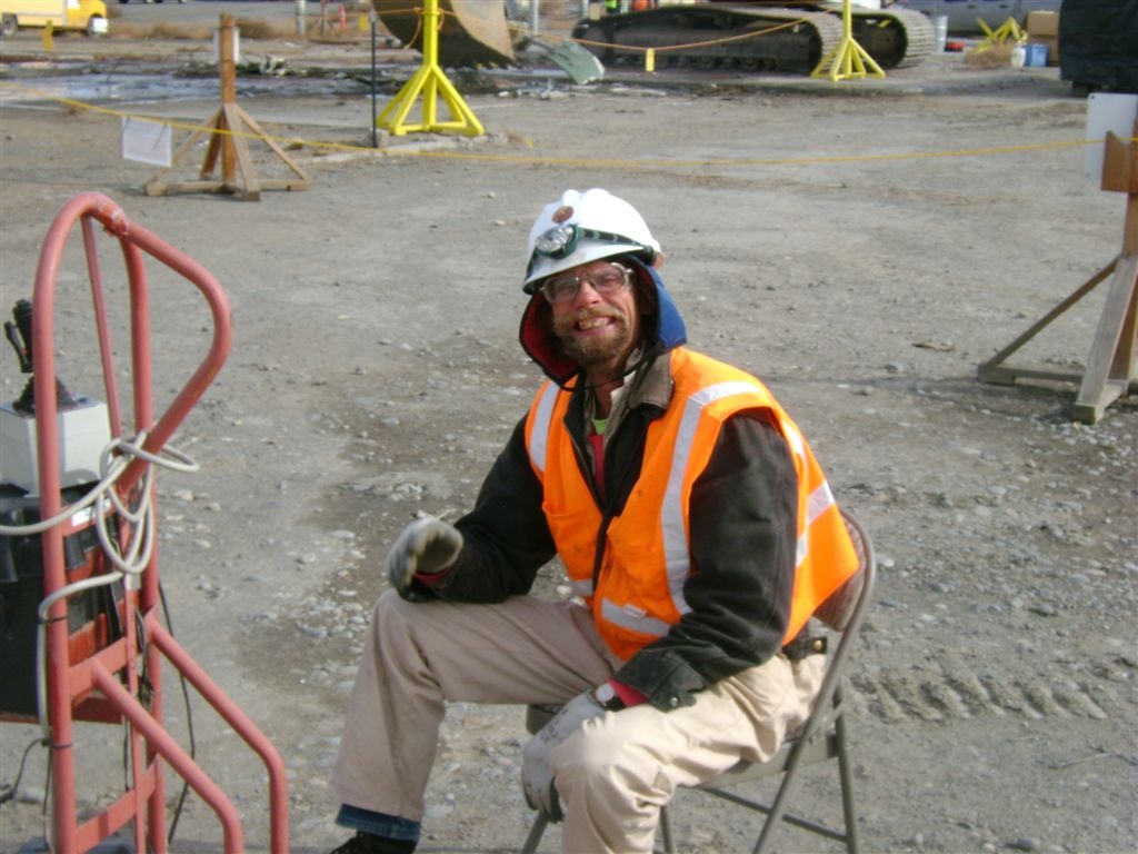 Robert Leeder
Robert sits at the water cannon controls.  The cannon is used to suppress dust during demolition work by Dickson at the 100N Hanford site
