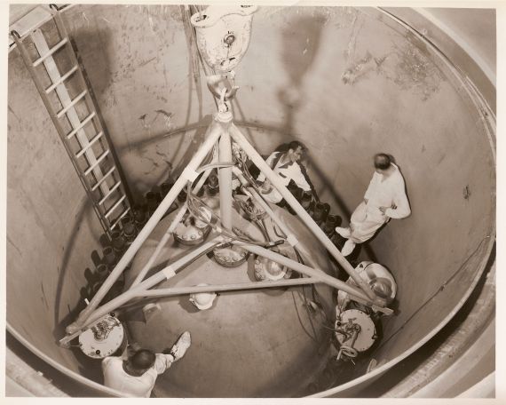 Reactor Cap Installation
Publicity photo from Consumers Power.  Accompanying caption reads "(4) Installation of the reactor cap at Big Rock Point."
Keywords: big rock point reactor cap installation