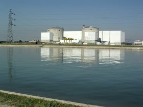 Fessenheim plant across water with pylon
